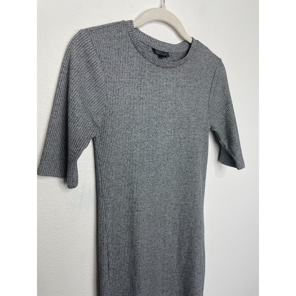 Topshop Size 6 Ribbed Mini Bodycon Dress Gray Short Sleeve Pullover Minimalist - Picture 5 of 10